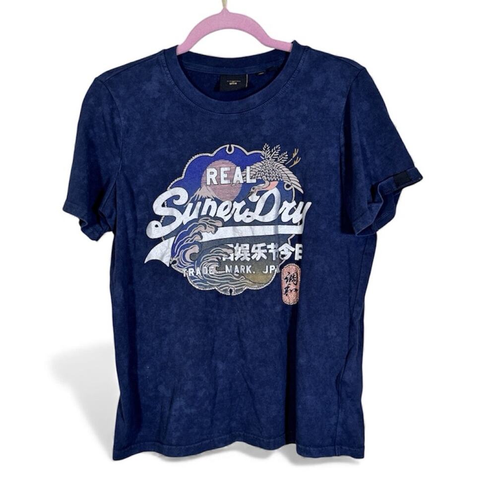 Superdry Blue Graphic Print Short Sleeve Tee Shirt Womens 6 Casual Basic Shirt
